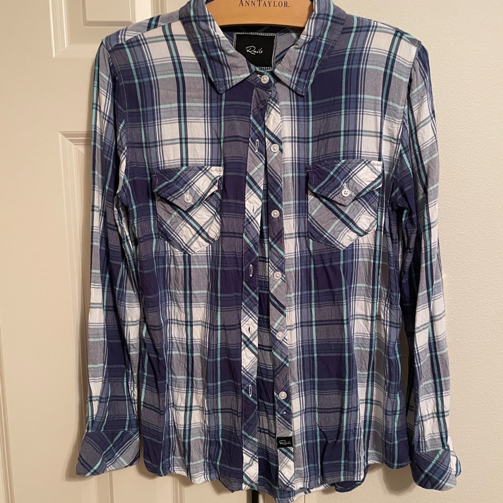 Rails Plaid Blue and White button up shirt